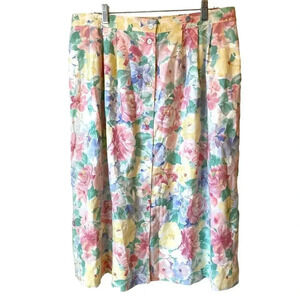 VTG Alfred Dunner Pastel Floral Full Button Mid Length Skirt Women Plus Size 20W